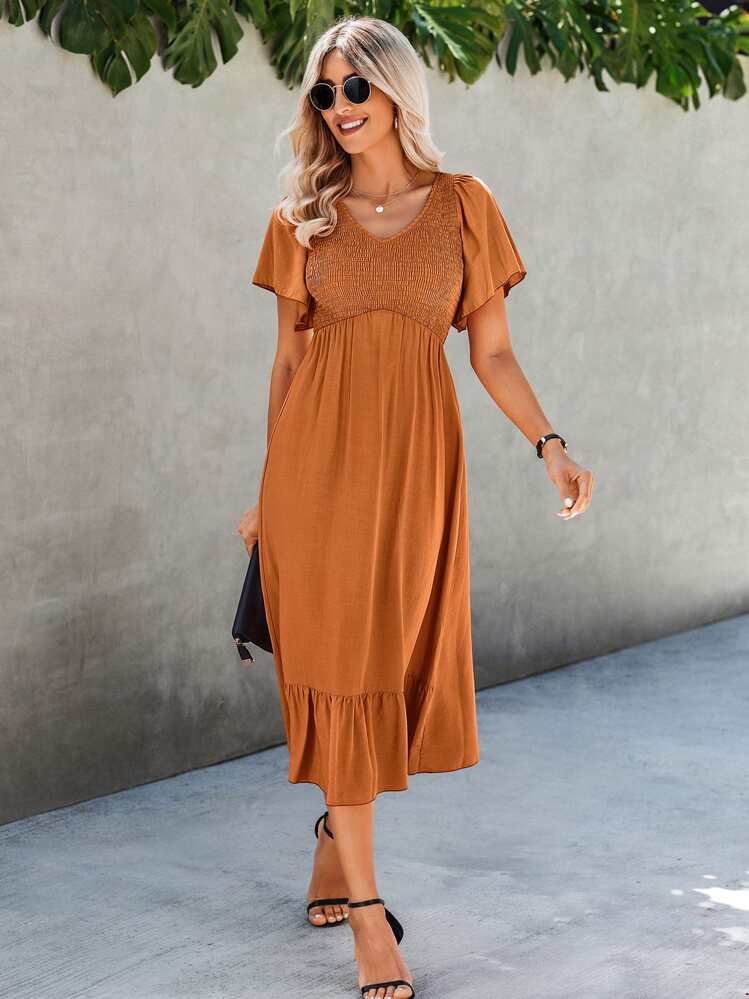Shirred Ruffle Hem Dress | SHEIN USA