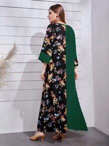 Al Najma Sequin Tape Front Spliced Floral Dress - Multicolor - View 2