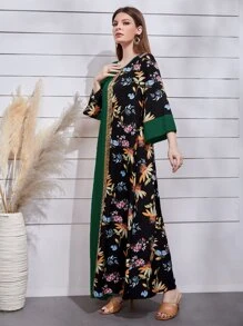 Al Najma Sequin Tape Front Spliced Floral Dress - Multicolor - View 4