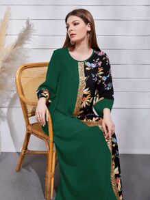 Al Najma Sequin Tape Front Spliced Floral Dress - Multicolor - View 5