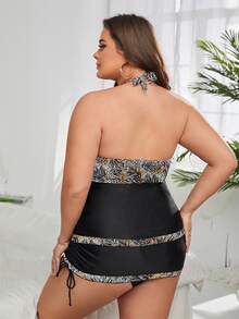 Plus Size Da báo Tankini có dây rút Váy đi biển Bãi biển mùa hè - Nhiều màu - Xem 2