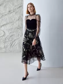 MOTF PREMIUM EMBROIDERY MESH OVERLAY SKIRT - Black - View 3