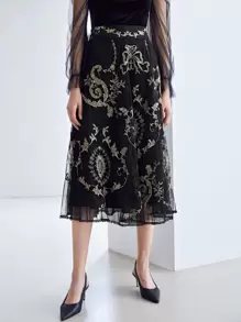 MOTF PREMIUM EMBROIDERY MESH OVERLAY SKIRT - Black - View 5