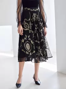 MOTF PREMIUM EMBROIDERY MESH OVERLAY SKIRT - Black - View 6