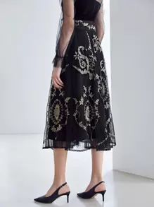 MOTF PREMIUM EMBROIDERY MESH OVERLAY SKIRT - Black - View 8