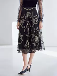 MOTF PREMIUM EMBROIDERY MESH OVERLAY SKIRT - Black - View 9