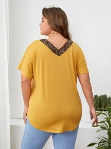 EMERY ROSE 大碼豹紋印花V領T恤 - 芥末黃 - 查看 3