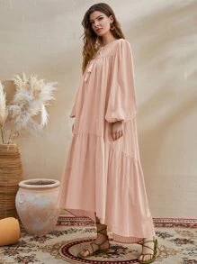 Seusyu 燈籠袖繫帶領前短後長娃娃裙