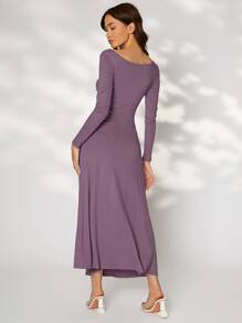 Modelyn Solid Ruched Side Dress - Mauve Purple - View 2