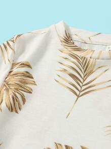 SHEIN Young Boy Tropical Print Tee & Drawstring Waist Track Shorts - Multicolor - View 3