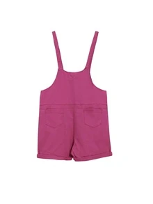 Shorts overol mezclilla unicolor con bolsillo delantero - Rosa Fucsia - Ver 2