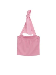 Solid Criss Cross Tie Halter Crop Top - Baby Pink - View 2