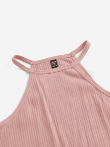 SHEIN Privé 大碼繞頸螺紋針織連身背心 - 藕粉色 - 查看 4