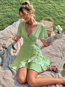 Soleia Đầm Thắt nút Trọn gói Tất cả trên in Giải trí - Màu xanh chanh - Xem 1