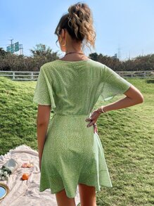 Soleia Đầm Thắt nút Trọn gói Tất cả trên in Giải trí - Màu xanh chanh - Xem 2