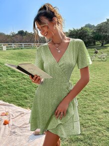 Soleia Đầm Thắt nút Trọn gói Tất cả trên in Giải trí - Màu xanh chanh - Xem 4