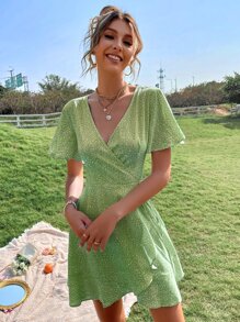 Soleia Đầm Thắt nút Trọn gói Tất cả trên in Giải trí - Màu xanh chanh - Xem 7