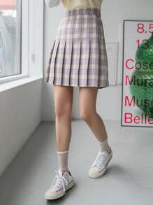 DAZY 格紋側拉鍊百褶裙 - 彩色 - 查看 4