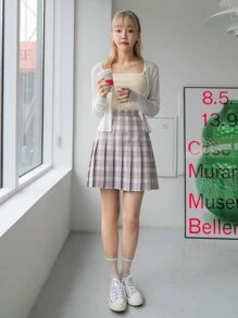 DAZY 格紋側拉鍊百褶裙 - 彩色 - 查看 8