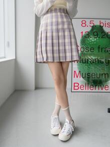 DAZY 格紋側拉鍊百褶裙 - 彩色 - 查看 7