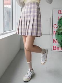 DAZY 格紋側拉鍊百褶裙 - 彩色 - 查看 6