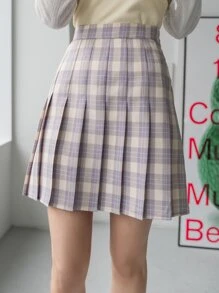 DAZY 格紋側拉鍊百褶裙 - 彩色 - 查看 3