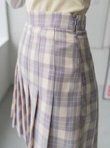 DAZY 格紋側拉鍊百褶裙 - 彩色 - 查看 9