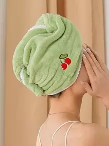 1/2/3/4pcs Coral Fleece Embroidered Fruit Design Hair Towel Wrap, Absorbent & Soft, Girly Style, For Women - Green - View 10