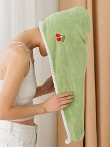 1/2/3/4pcs Coral Fleece Embroidered Fruit Design Hair Towel Wrap, Absorbent & Soft, Girly Style, For Women - Green - View 9