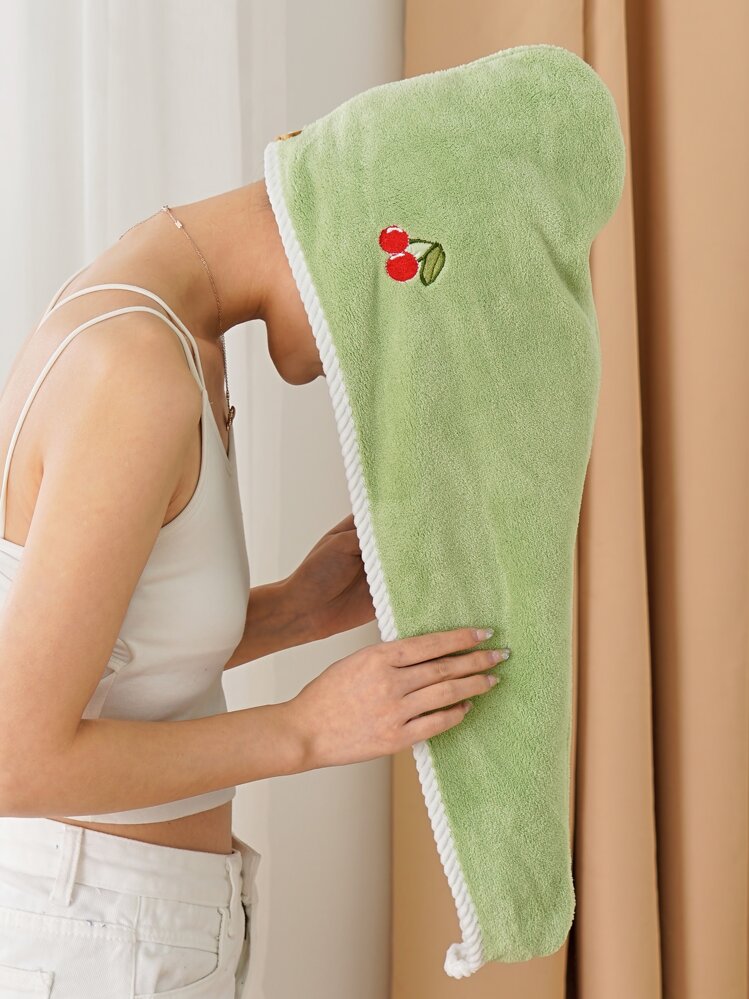 1/2/3/4条装珊瑚绒刺绣水果图案发巾，吸水性强，柔软舒适，少女风，女士适用 - 綠色 - 查看 9