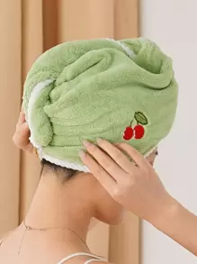 1/2/3/4pcs Coral Fleece Embroidered Fruit Design Hair Towel Wrap, Absorbent & Soft, Girly Style, For Women - Green - View 11