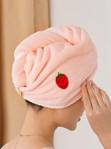 1pc Strawberry Embroidery Hair Towel - Pink - View 3