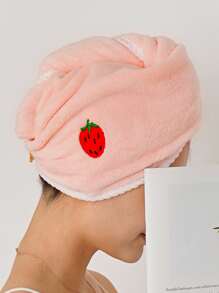 1pc Strawberry Embroidery Hair Towel - Pink - View 5