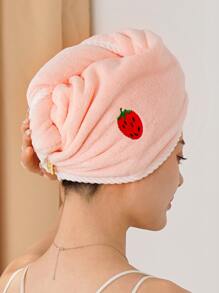 1pc Strawberry Embroidery Hair Towel - Pink - View 6