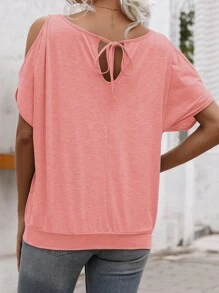 SHEIN LUNE 素色挖肩後綁帶T恤 - 珊瑚粉 - 查看 2
