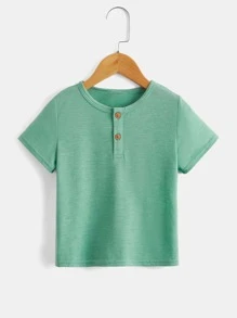 SHEIN Leap Crew 3pcs Young Boy's Casual Solid Color Button Round Neck Short Sleeve T-Shirt, Regular Fit For Summer Daily Wear - Multicolor - View 4