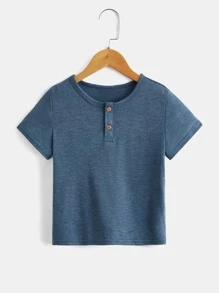 SHEIN Leap Crew 3pcs Young Boy's Casual Solid Color Button Round Neck Short Sleeve T-Shirt, Regular Fit For Summer Daily Wear - Multicolor - View 6