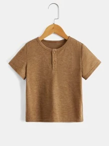 SHEIN Leap Crew 3pcs Young Boy's Casual Solid Color Button Round Neck Short Sleeve T-Shirt, Regular Fit For Summer Daily Wear - Multicolor - View 8