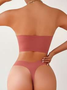 素色抹胸內衣套裝 - 乾枯玫瑰色 - 查看 2