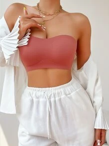 素色抹胸內衣套裝 - 乾枯玫瑰色 - 查看 3