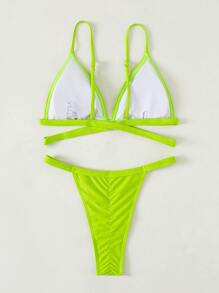 Bikini de tanga cruzada para playa de verano - Verde Lima - Ver 5