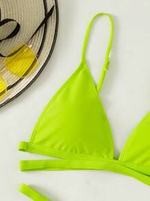 Bikini de tanga cruzada para playa de verano - Verde Lima - Ver 7