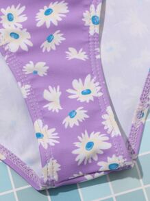 青少年女孩花卉抽绳比基尼套装带沙滩裙夏季海滩