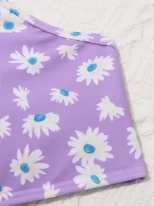 青少年女孩花卉抽绳比基尼套装带沙滩裙夏季海滩