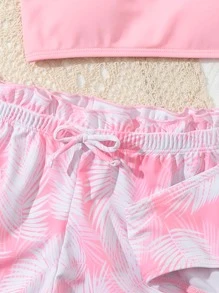 Tween Girl 3packs Random Tropical Print Frill Trim Bikini Set Summer Beach - Baby Pink - View 5