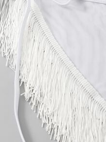SHEIN Swim 纯色流苏罩裙，适合夏季海滩度假 - 白色 - 查看 3
