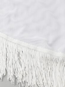 SHEIN Swim 纯色流苏罩裙，适合夏季海滩度假 - 白色 - 查看 4