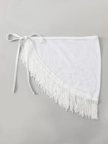 SHEIN Swim 纯色流苏罩裙，适合夏季海滩度假 - 白色 - 查看 7