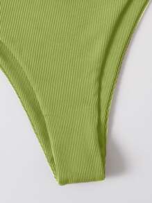 SHEIN Swim Summer Beach Ribbed Bikini Set V Wired Underwire Cami Bra & Bikini Bottom 2-Piece Bathing Suit - Lime Green - View 4