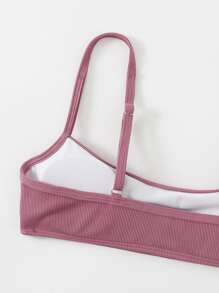 Ribbed Knit Bikini Top, For Summer Beach Vacation - Rusty Rose - View 5